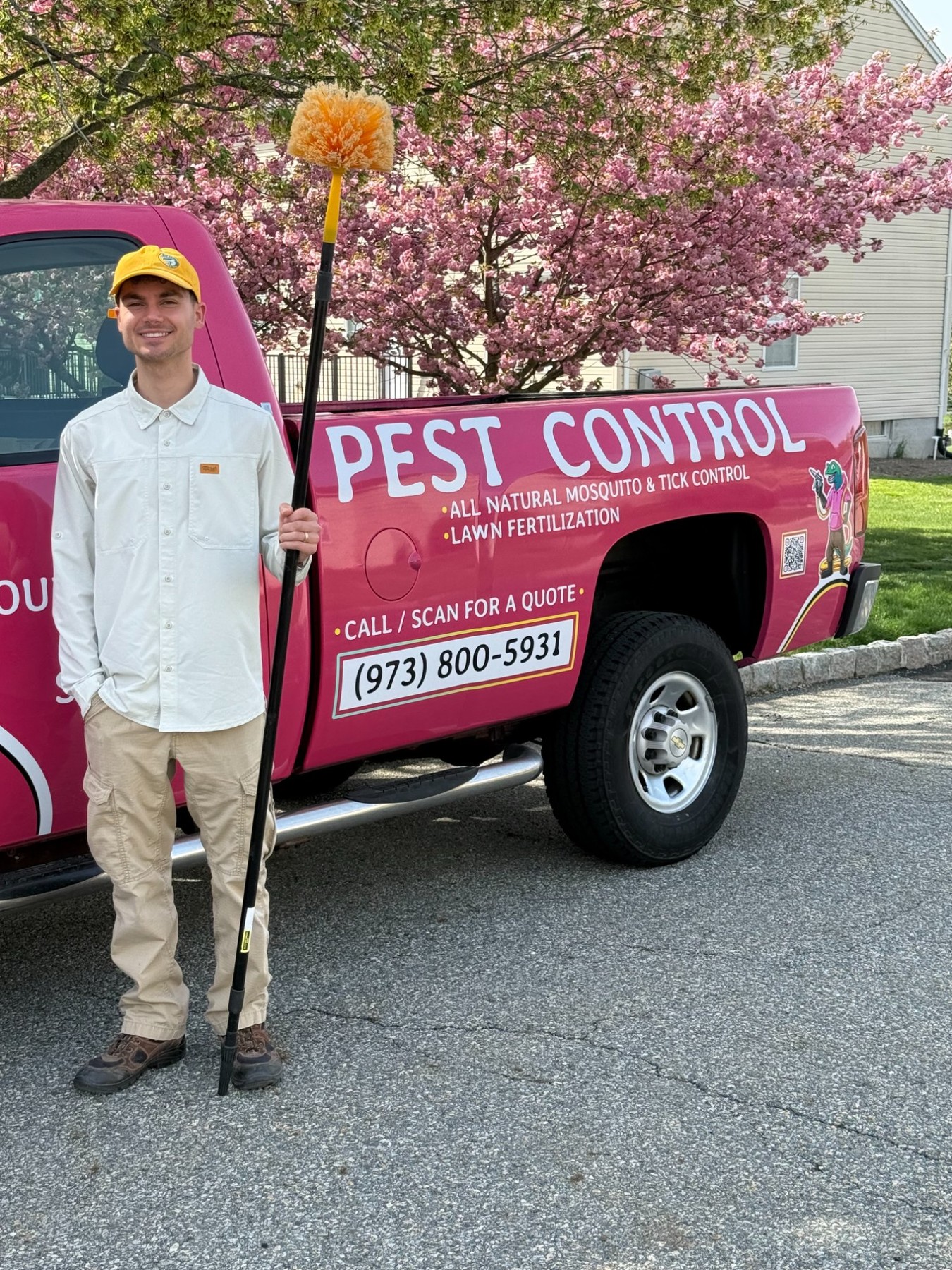 Joey Mantione, founder of Pops Pest Control, with service truck